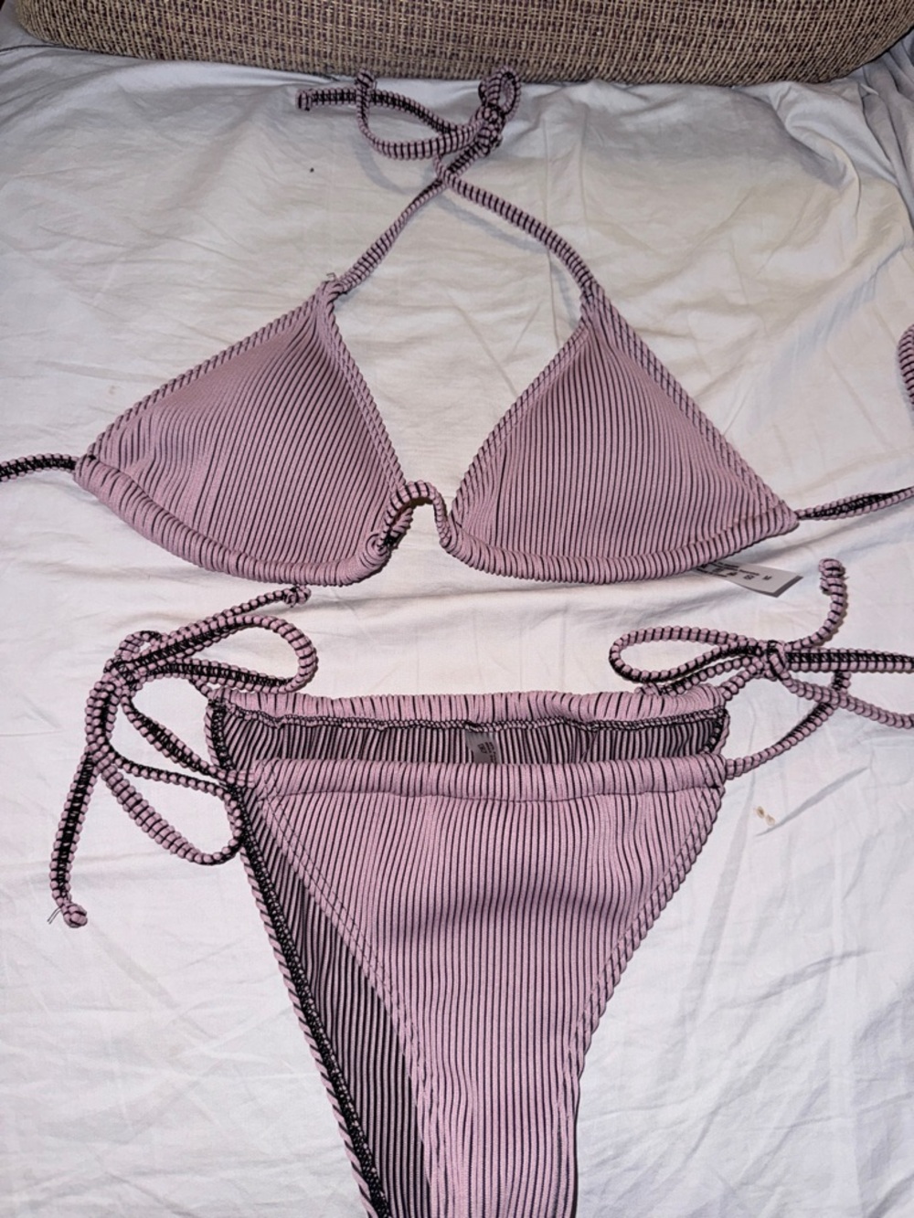 SHEIN Lilac Ribbed Triangle Tie-Side Bikini
